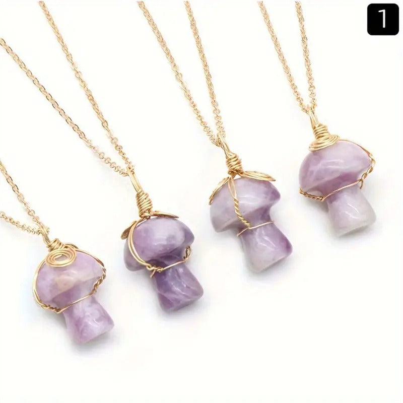 Wholesale Natural Crystal Stone Mushroom Necklace
